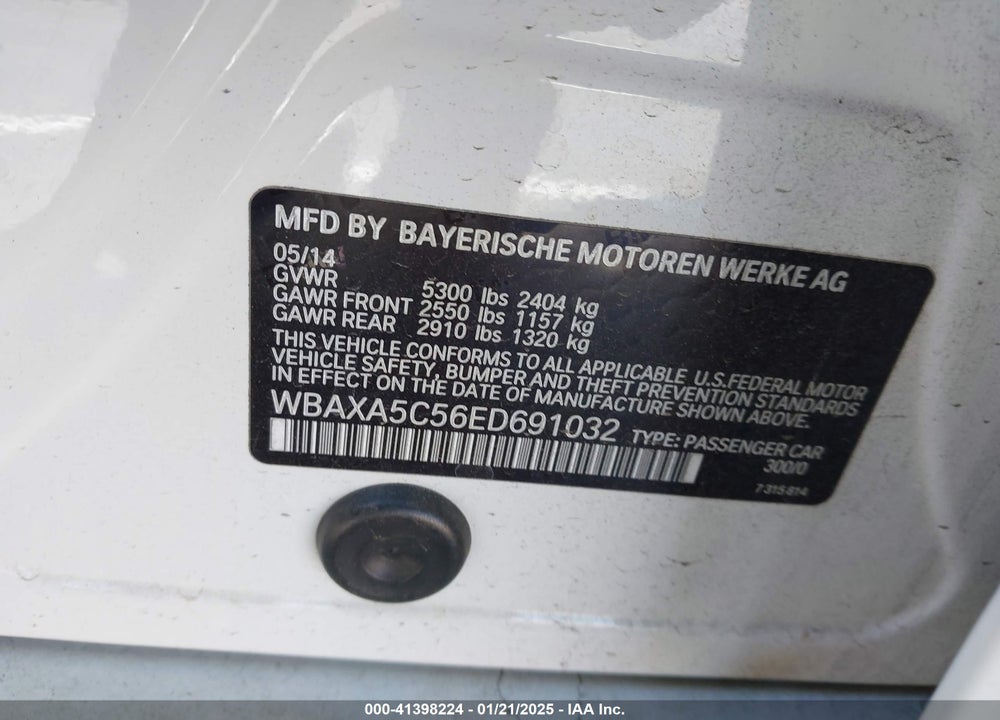 2014 BMW 535D VIN: WBAXA5C56ED691032
