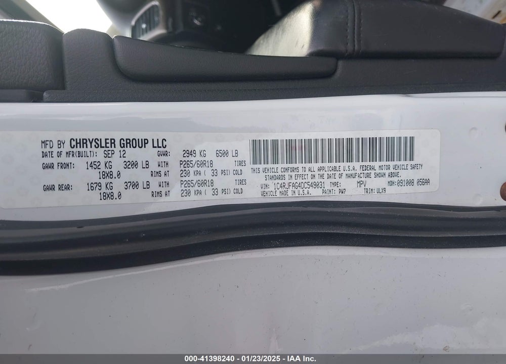 2013 JEEP GRAND CHEROKEE LAREDO VIN: 1C4RJFAG4DC549031