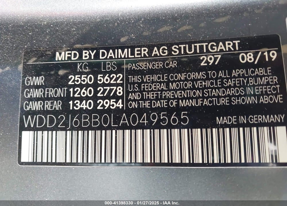 2020 MERCEDES-BENZ AMG CLS 53 VIN: WDD2J6BB0LA049565