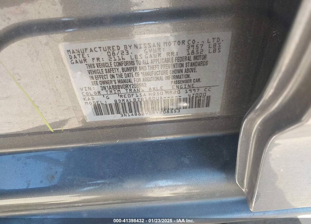 2024 NISSAN SENTRA VIN: 3N1AB8BV0RY208553