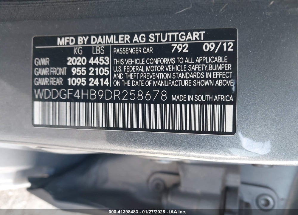 2013 MERCEDES-BENZ C VIN: WDDGF4HB9DR258678