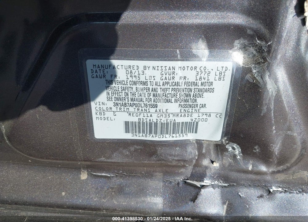 2013 NISSAN SENTRA SV VIN: 3N1AB7AP0DL761559