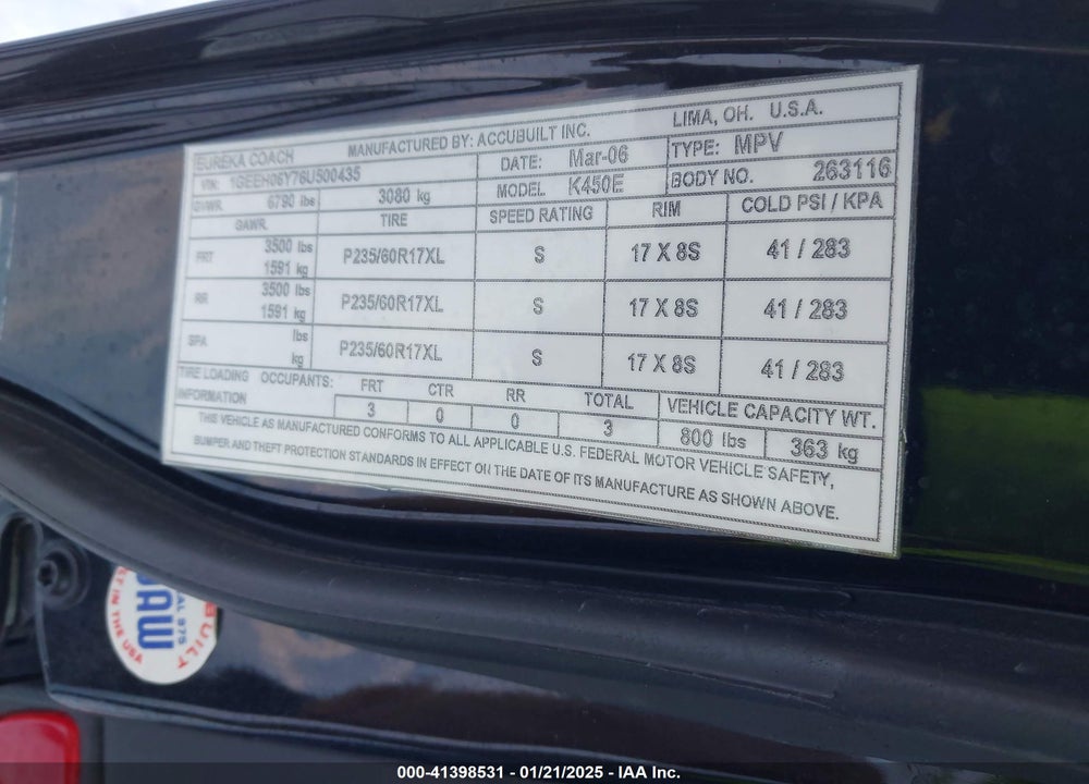 2006 CADILLAC DTS STANDARD VIN: 1GEEH06Y76U500435