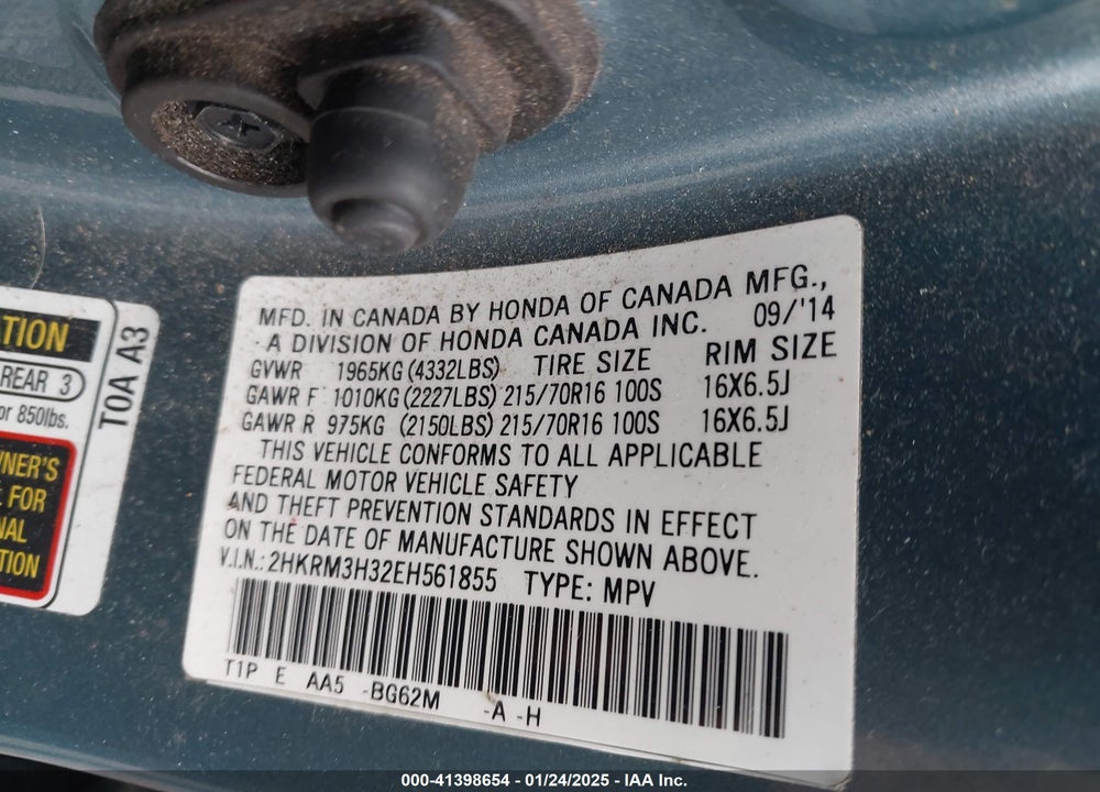 2014 HONDA CR-V LX VIN: 2HKRM3H32EH561855