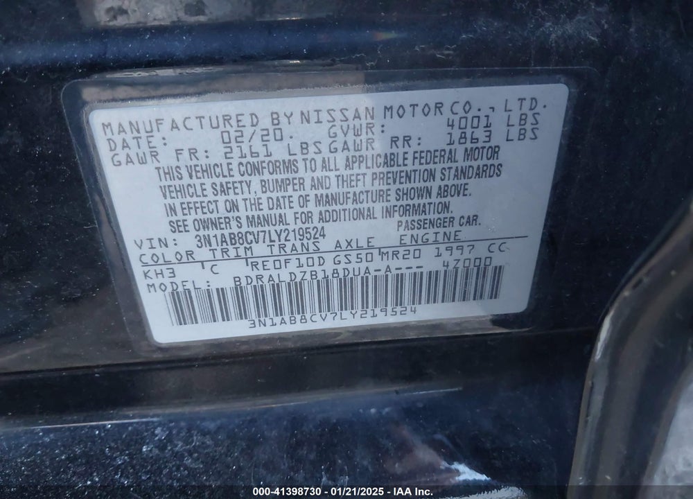 2020 NISSAN SENTRA VIN: 3N1AB8CV7LY219524