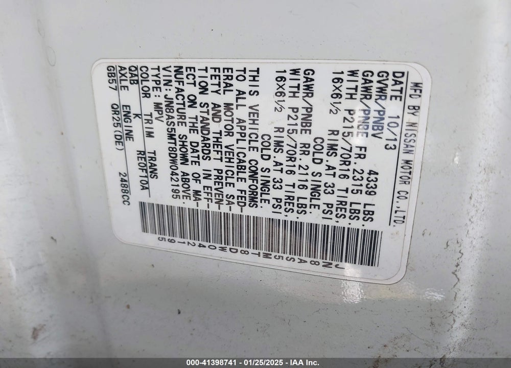 2013 NISSAN ROGUE S VIN: JN8AS5MT8DW042195