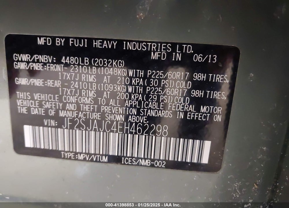 2014 SUBARU FORESTER 2.5I LIMITED VIN: JF2SJAJC4EH462298