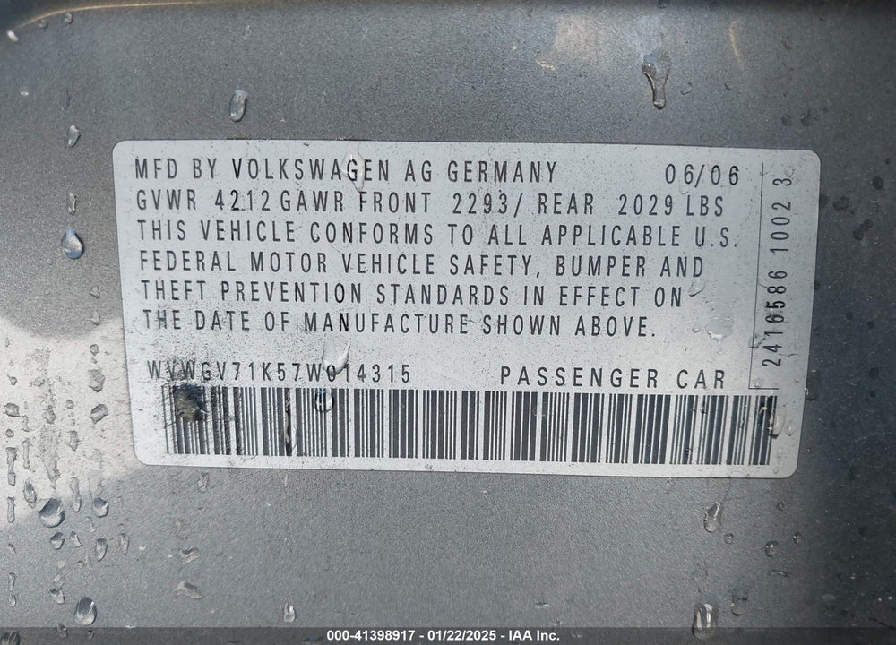 2007 VOLKSWAGEN GTI 4-DOOR VIN: WVWGV71K57W014315