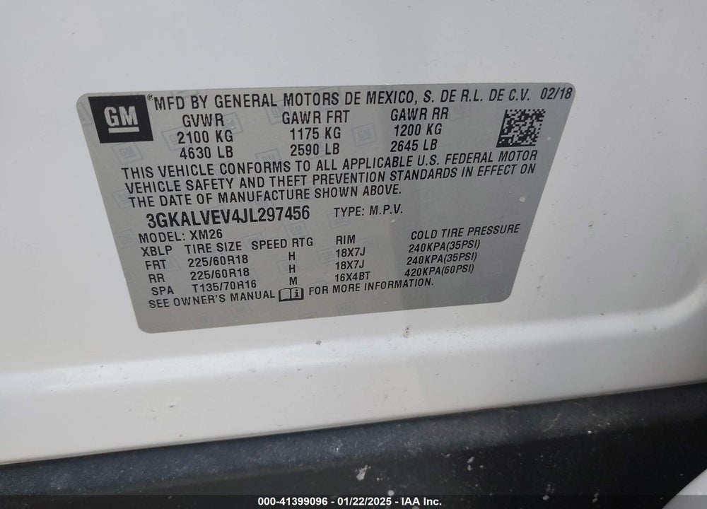 2018 GMC TERRAIN VIN: 3GKALVEV4JL297456