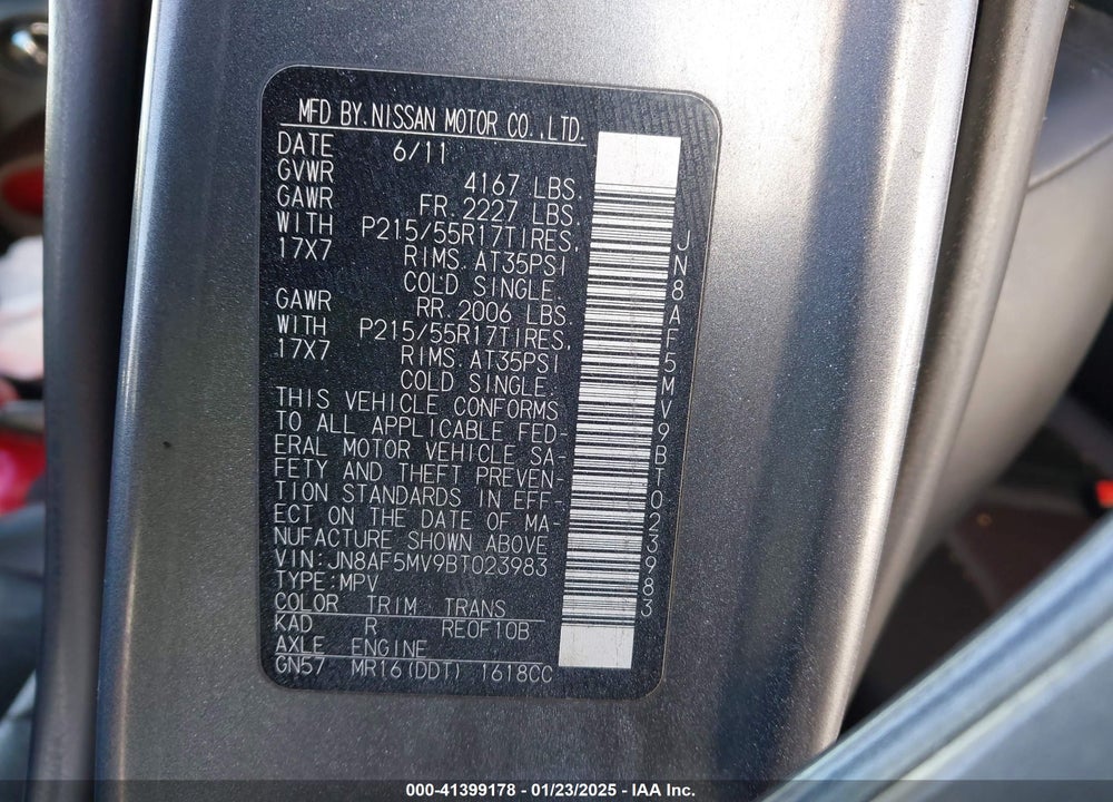 2011 NISSAN JUKE SL VIN: JN8AF5MV9BT023983