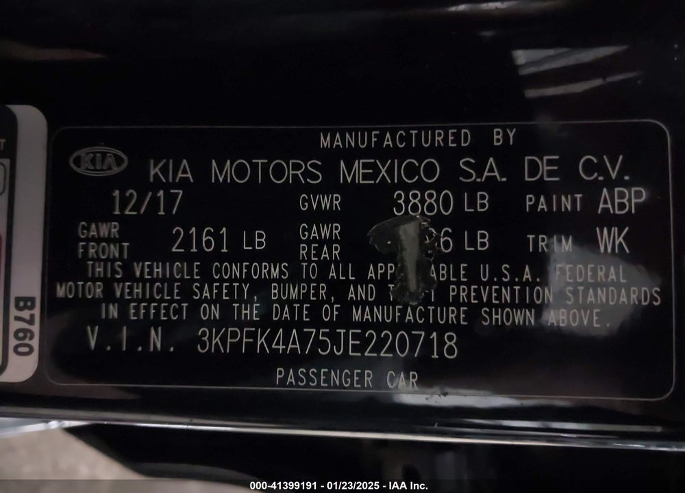 2018 KIA FORTE LX VIN: 3KPFK4A75JE220718