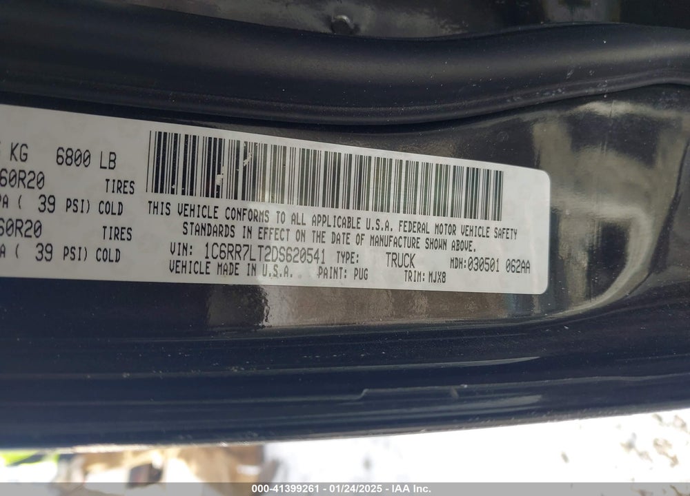 2013 RAM 1500 BIG HORN VIN: 1C6RR7LT2DS620541
