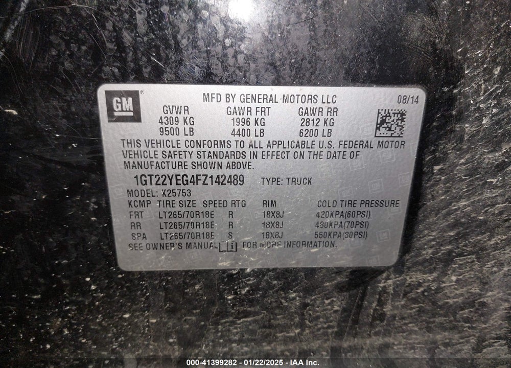 2015 GMC SIERRA 2500HD VIN: 1GT22YEG4FZ142489