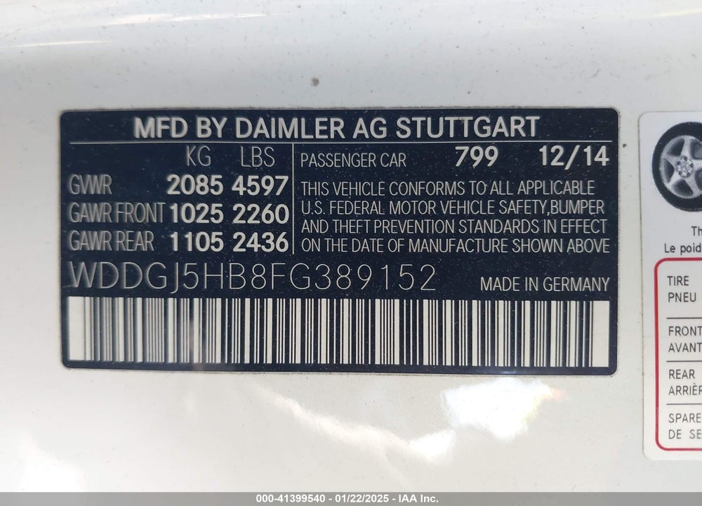 2015 MERCEDES-BENZ C 350 VIN: WDDGJ5HB8FG389152
