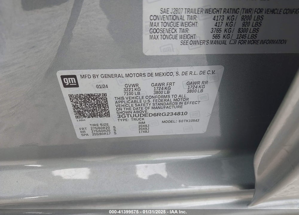 2024 GMC SIERRA 1500 VIN: 3GTUUDED6RG234810