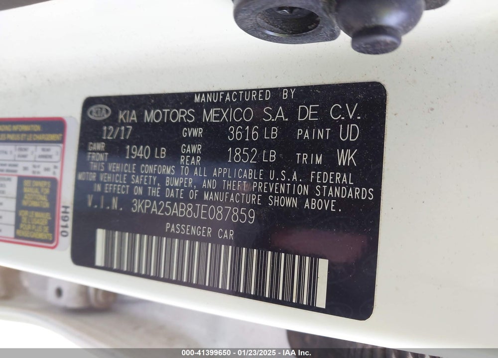 2018 KIA RIO VIN: 3KPA25AB8JE087859