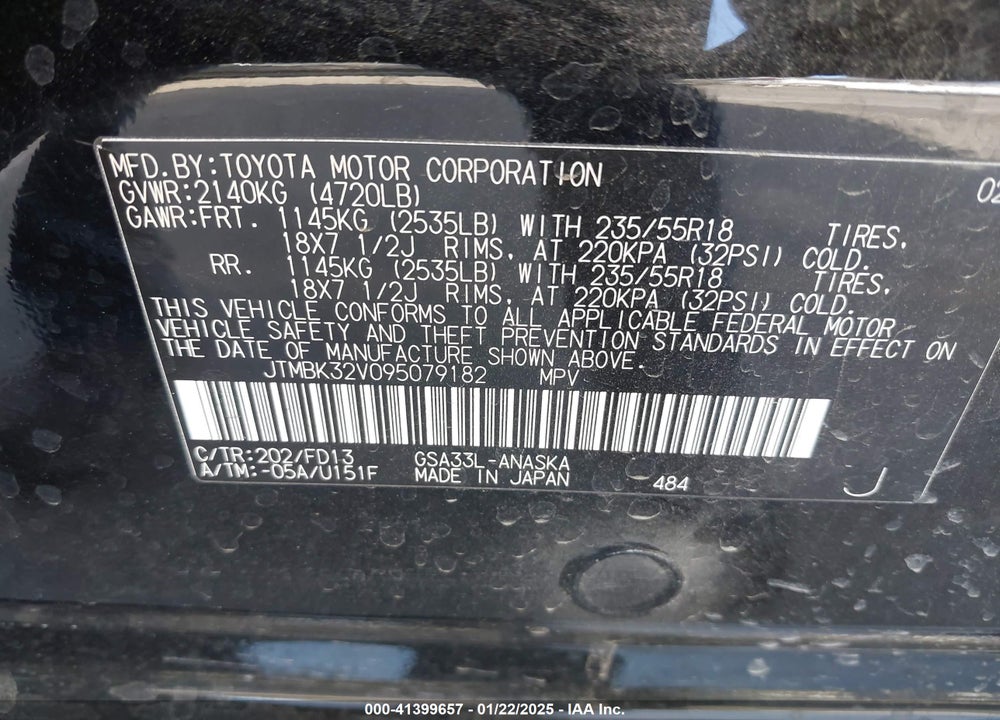 2009 TOYOTA RAV4 SPORT VIN: JTMBK32V095079182