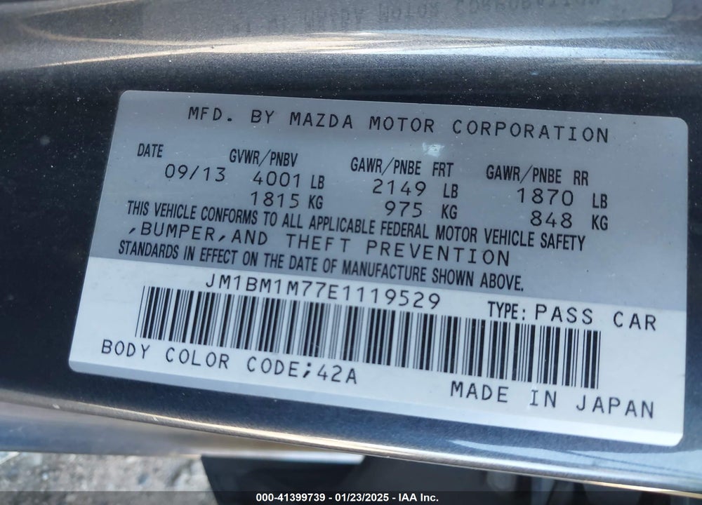 2014 MAZDA 3 VIN: JM1BM1M77E1119529