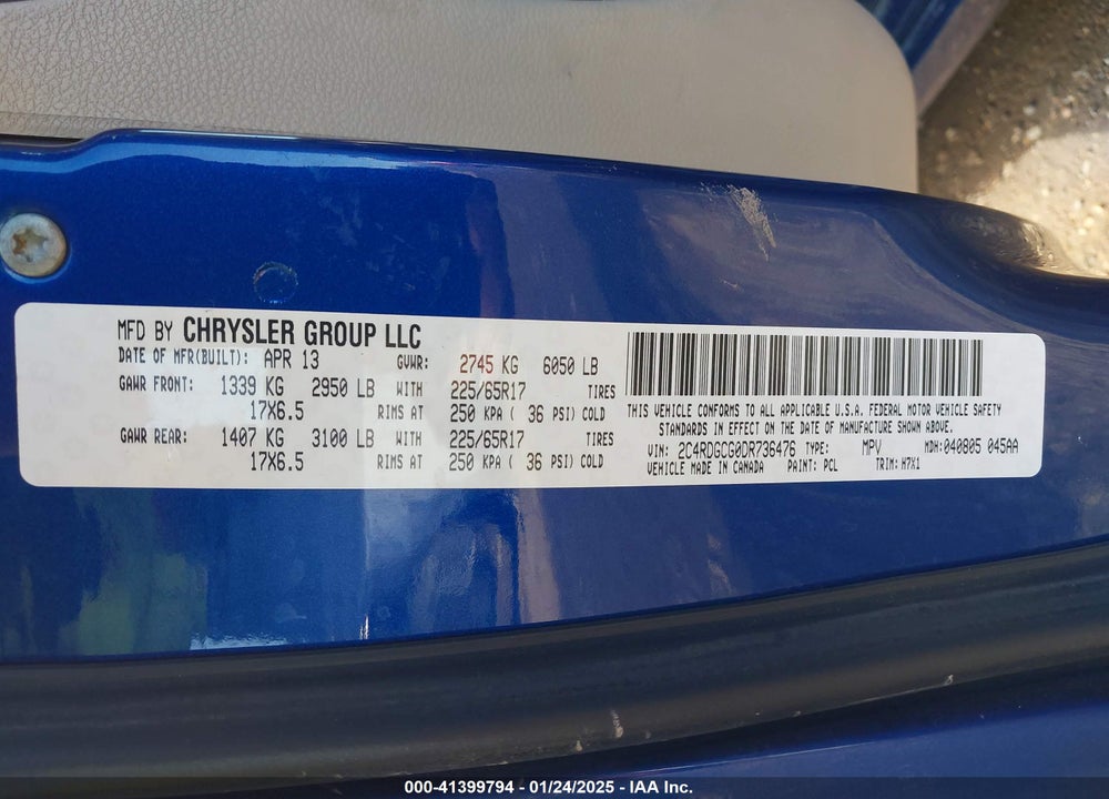 2013 DODGE GRAND CARAVAN SXT VIN: 2C4RDGCG0DR736476