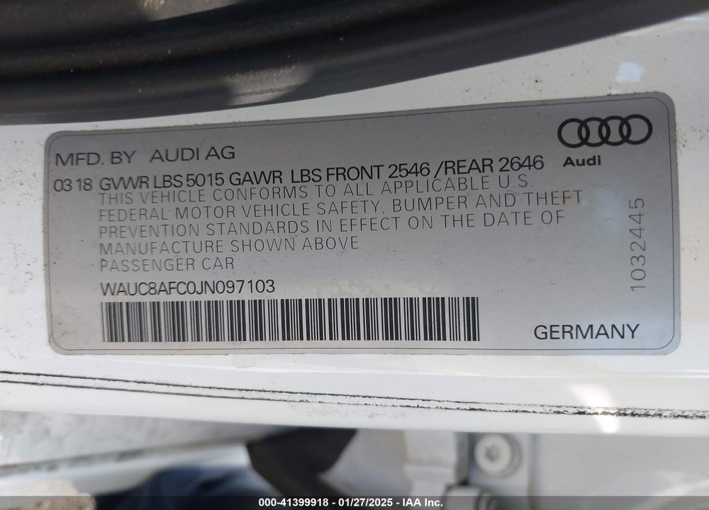 2018 AUDI A6 VIN: WAUC8AFC0JN097103