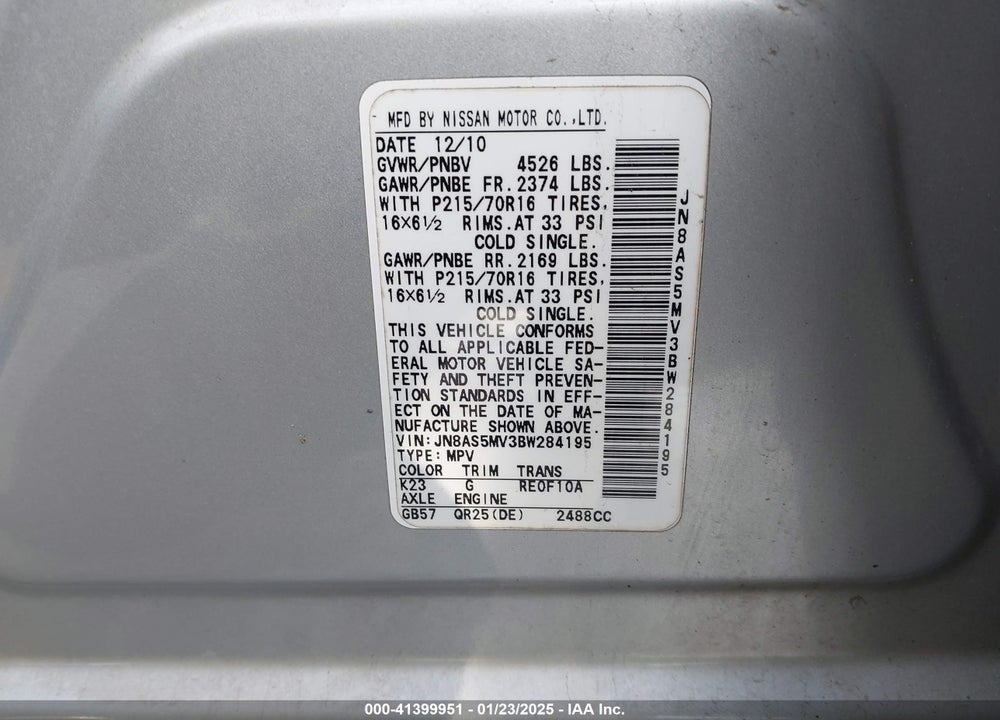 2011 NISSAN ROGUE S VIN: JN8AS5MV3BW284195