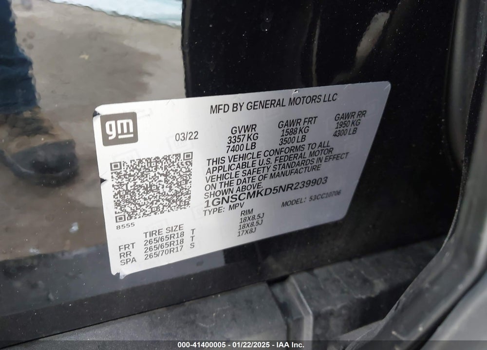 2022 CHEVROLET TAHOE 2WD LS VIN: 1GNSCMKD5NR239903