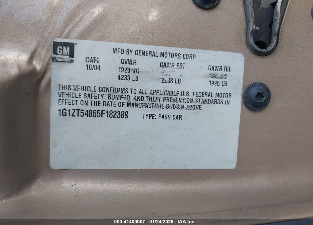2005 CHEVROLET MALIBU LS VIN: 1G1ZT54865F182389