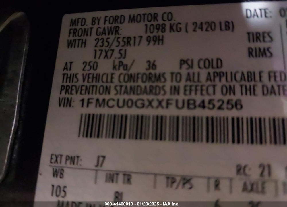 2015 FORD ESCAPE SE VIN: 1FMCU0GXXFUB45256