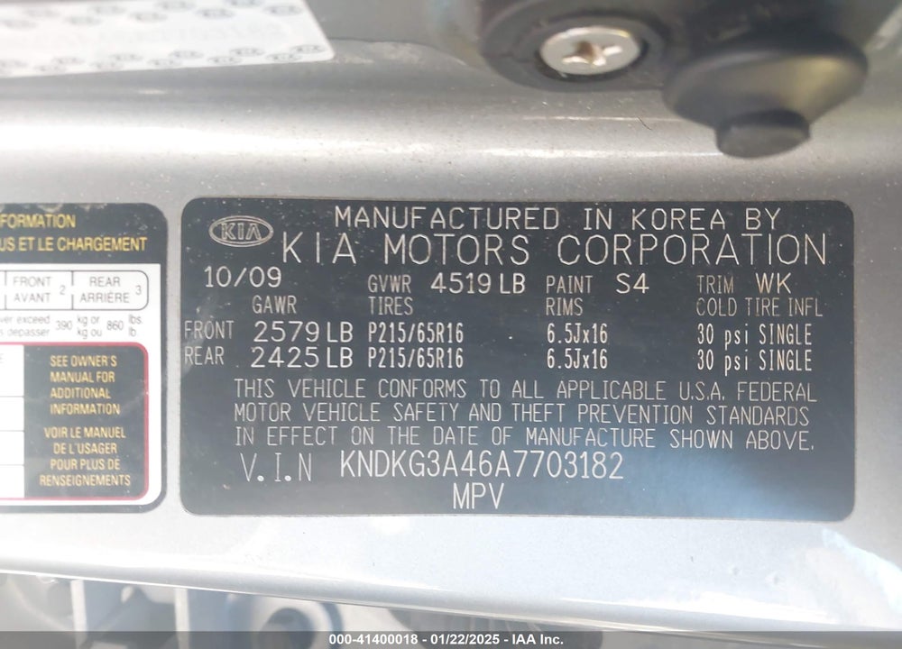 2010 KIA SPORTAGE LX VIN: KNDKG3A46A7703182