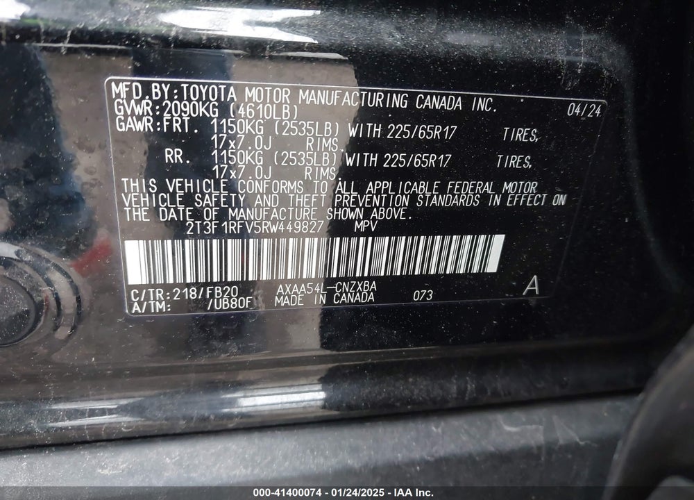 2024 TOYOTA RAV4 LE VIN: 2T3F1RFV5RW449827