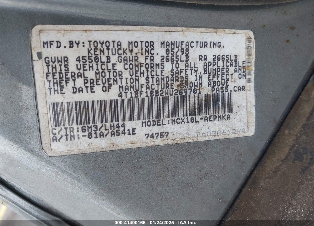 1998 TOYOTA AVALON XL VIN: 4T1BF18B2WU269701