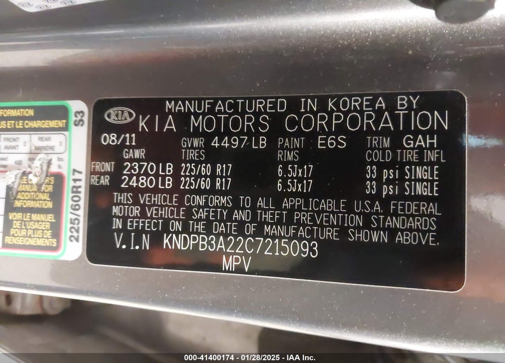 2012 KIA SPORTAGE VIN: KNDPB3A22C7215093
