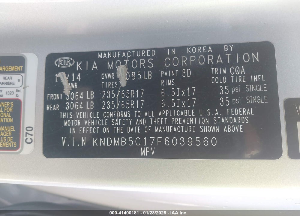 2015 KIA SEDONA LX VIN: KNDMB5C17F6039560