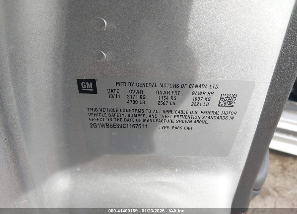 2012 CHEVROLET IMPALA LT VIN: 2G1WB5E39C1167611