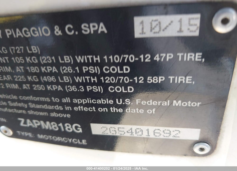 2016 VESPA SPRINT 150 3V VIN: ZAPM818G2G5401692
