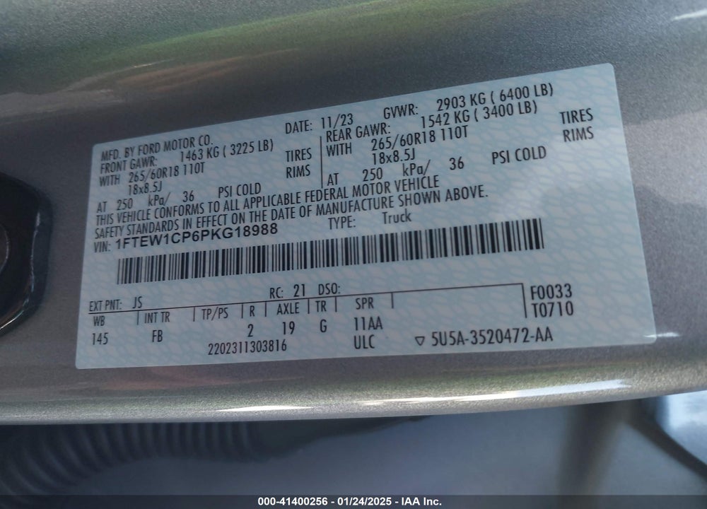 2023 FORD F-150 XLT VIN: 1FTEW1CP6PKG18988