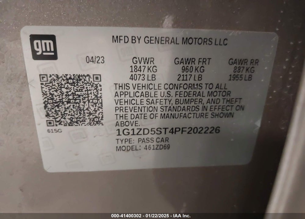 2023 CHEVROLET MALIBU FWD 1LT VIN: 1G1ZD5ST4PF202226