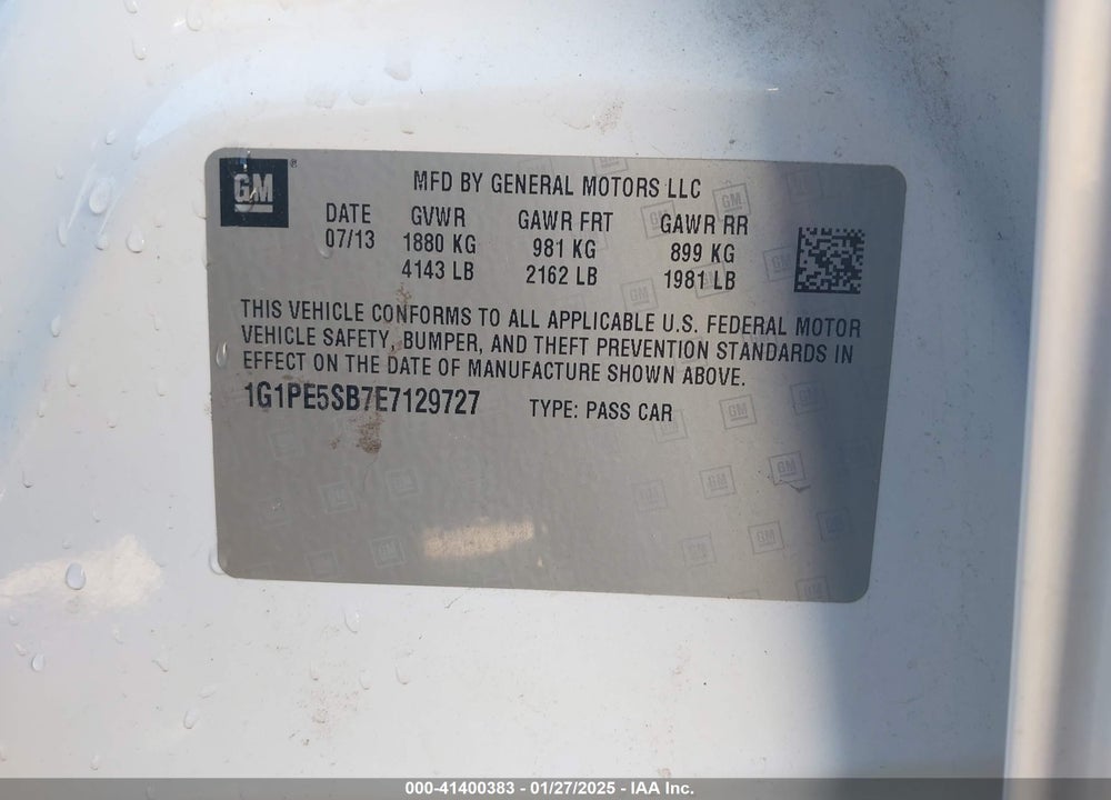 2014 CHEVROLET CRUZE VIN: 1G1PE5SB7E7129727