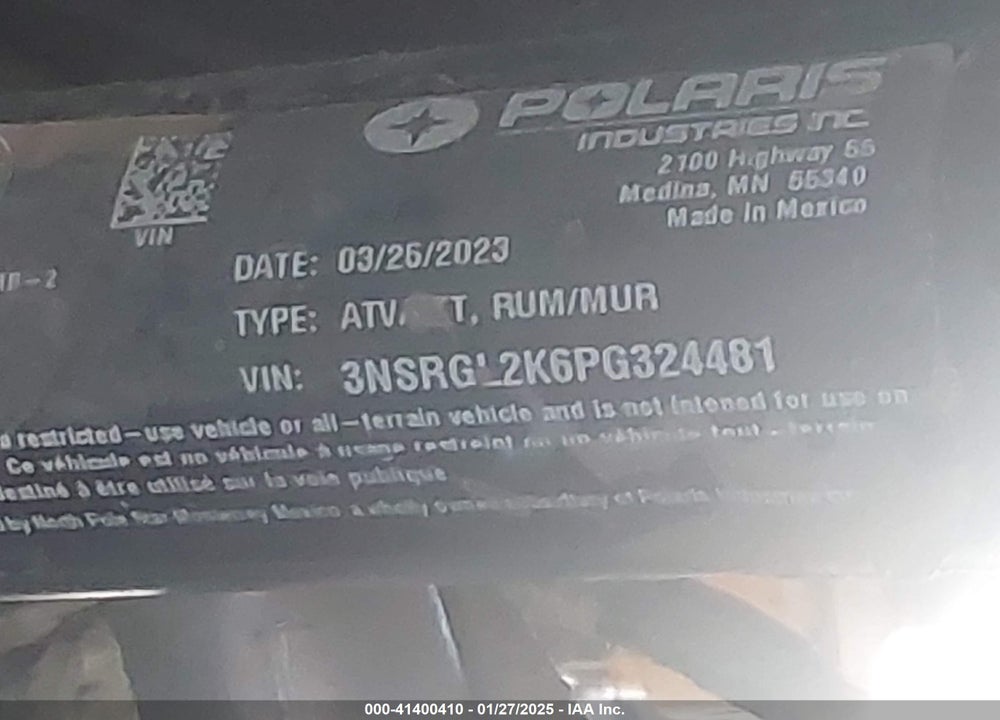 2023 POLARIS RZR PRO R ULTIMATE LAUNCH EDITION VIN: 3NSRGL2K6PG324481