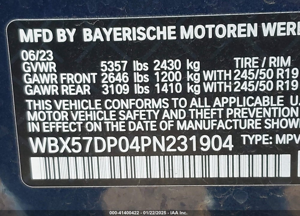 2023 BMW X3 XDRIVE30I VIN: WBX57DP04PN231904
