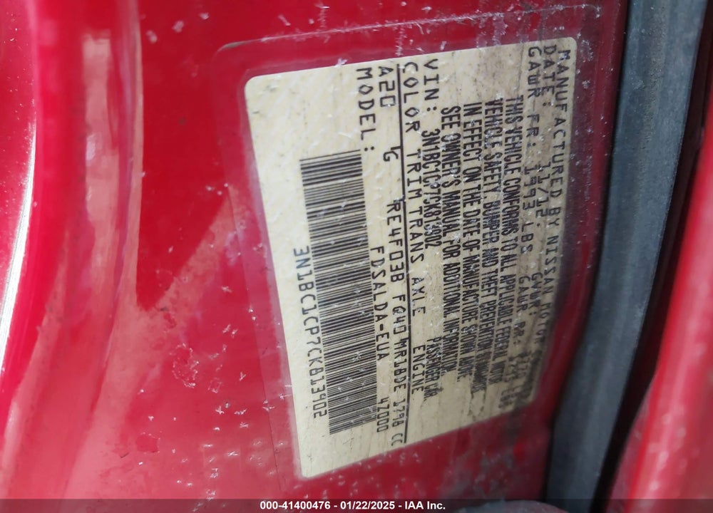 2012 NISSAN VERSA VIN: 3N1BC1CP7CK813902