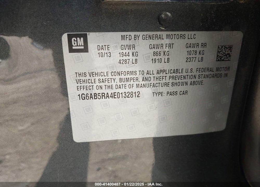 2014 CADILLAC ATS VIN: 1G6AB5RA4E0132812