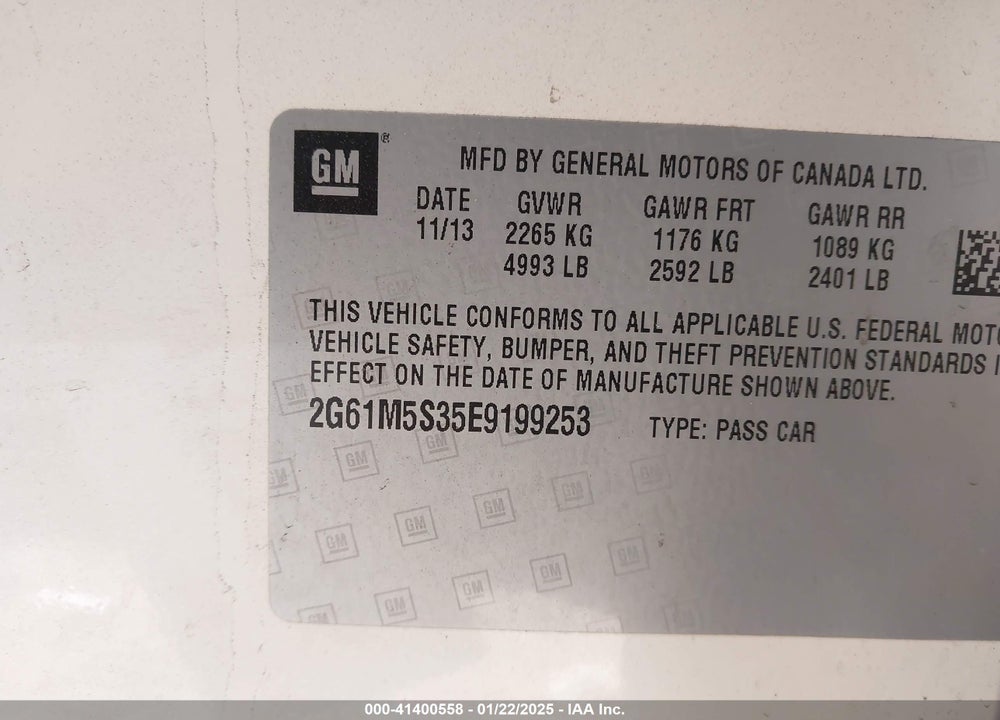2014 CADILLAC XTS VIN: 2G61M5S35E9199253
