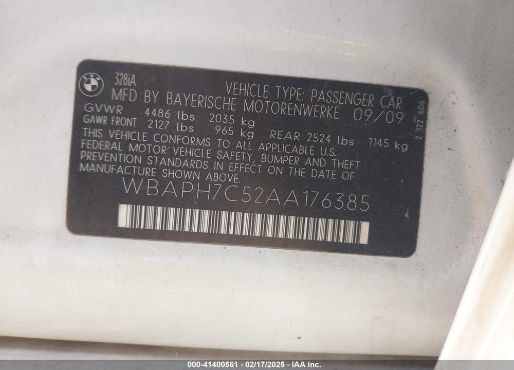 2010 BMW 328I VIN: WBAPH7C52AA176385