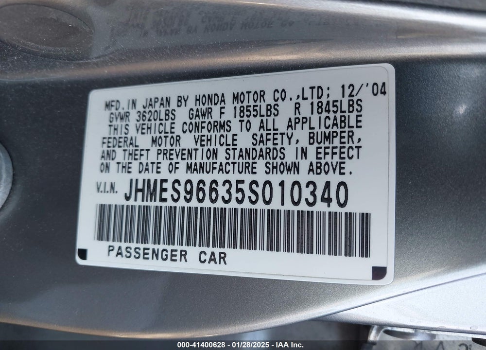 2005 HONDA CIVIC HYBRID VIN: JHMES96635S010340