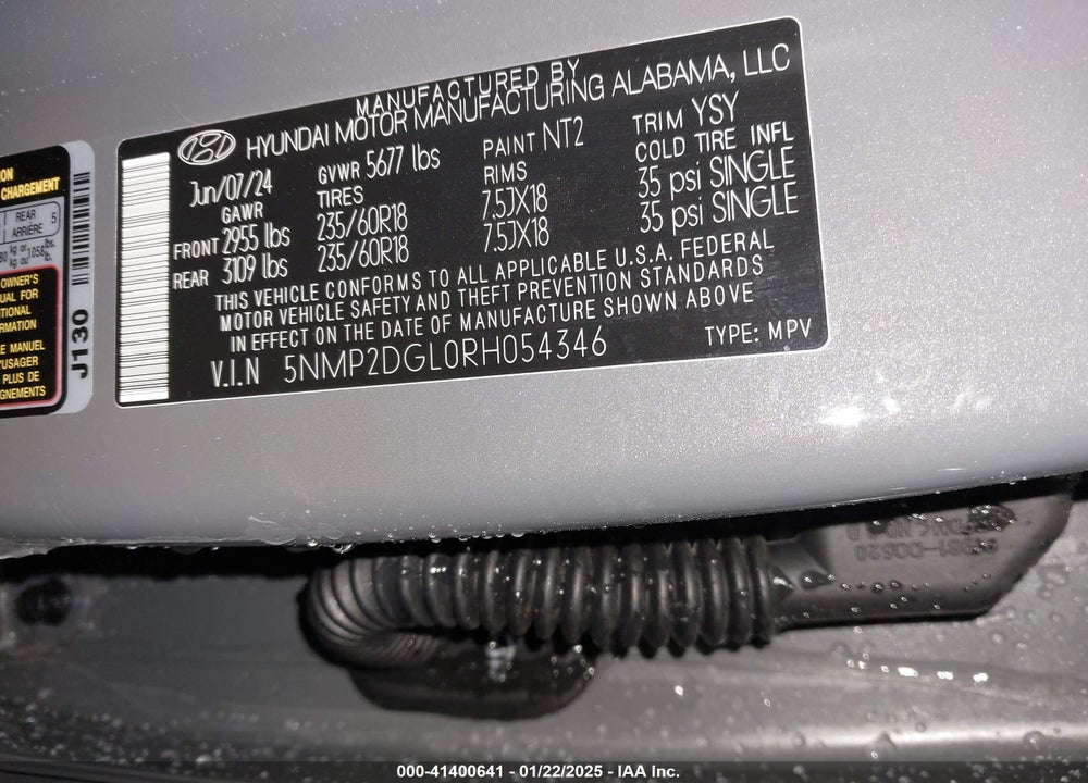 2024 HYUNDAI SANTA FE VIN: 5NMP2DGL0RH054346