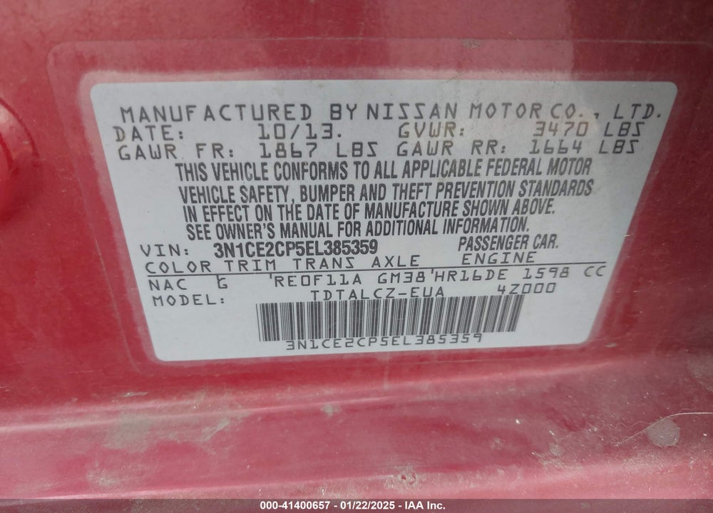 2014 NISSAN VERSA NOTE VIN: 3N1CE2CP5EL385359