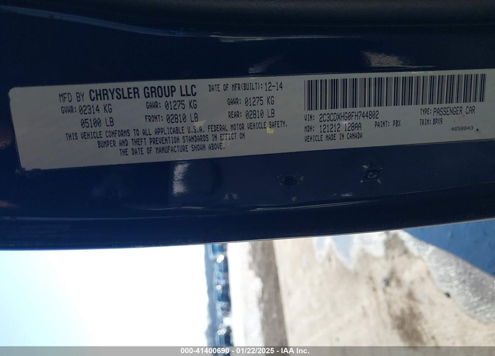 2015 DODGE CHARGER VIN: 2C3CDXHG0FH744802