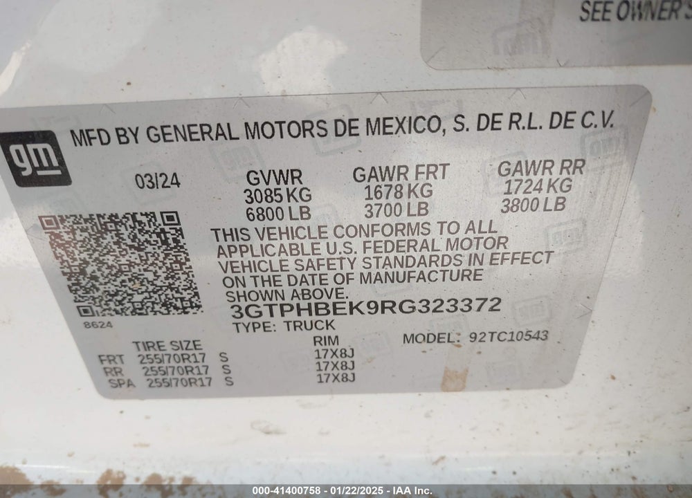 2024 GMC SIERRA 1500 2WD SHORT BOX SLE VIN: 3GTPHBEK9RG323372