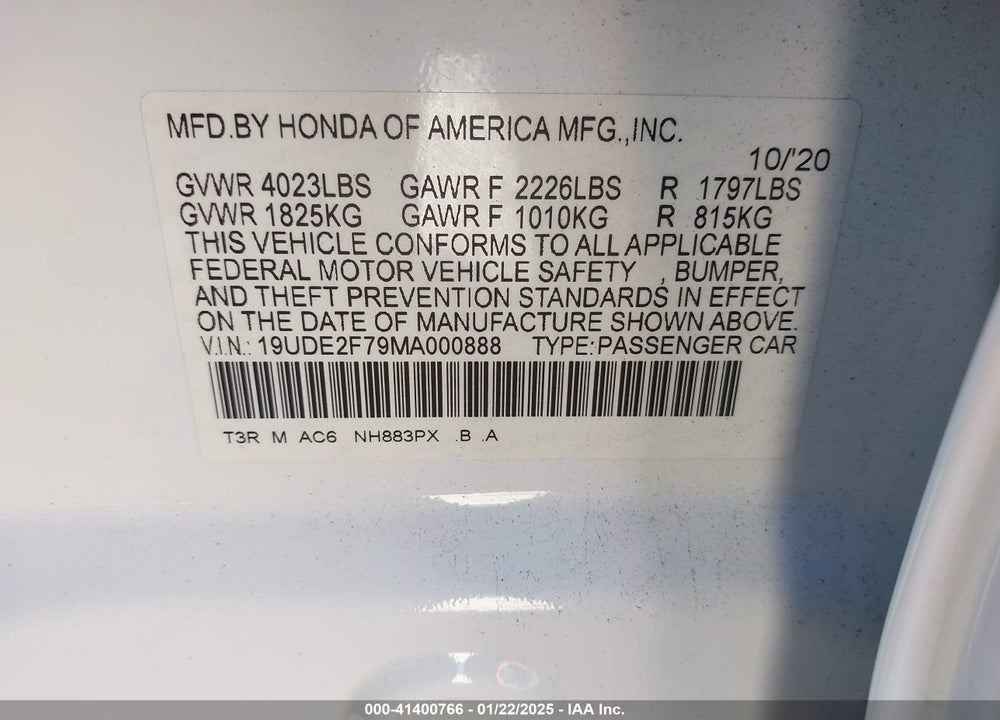 2021 ACURA ILX VIN: 19UDE2F79MA000888